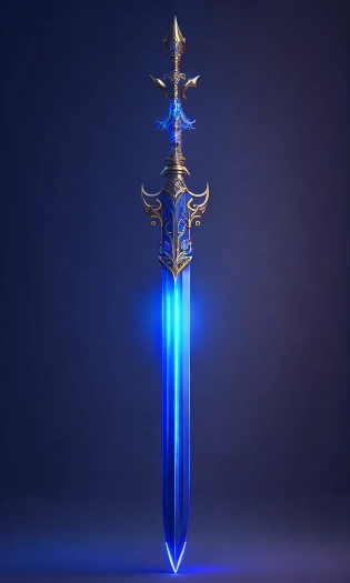 a stunning magic sword, videogame asset, fantasy, beautiful lighting, detailed fantasy illustration style, iridiscent, extreme detail, octane render, high sample, blue glow, on white background, isolated, trending on artstation