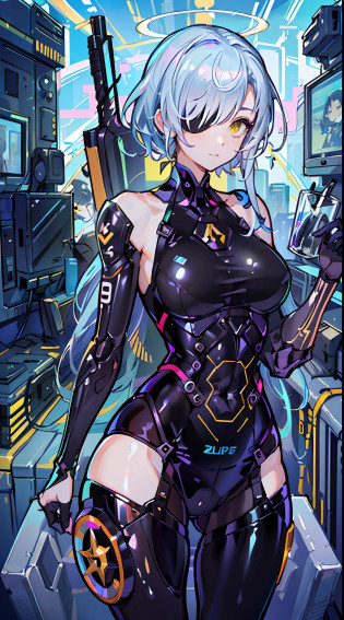 (Golden ratio:1.2),[(Black background:1.4)::10],(??), (Best quality), (Ultra detailed),(Disheveled hair),(illustration),Solo exhibition,ultra fine photos,1 girl wearing tight futuristic black latex combat suit with white jacket,Smooth black suit,black iconic character,Smooth black skin,Black body,PVC,Glossy latex clothing,rubbersuit,Rubber belt?collars,(Futuristic full-face helmet:1.3)+(One-eyed monitor:1.2)+(Transparent mask:1.3),Futuristic rubber gloves,Futuristic high boots,Black air tubes are behind the head and on both shoulders,Semi-mechanical,roboticparts,machine arm,mechanical leg,Arm and leg cuffs, watchband,Cyberpunk world,An integrated metal spear attached to a robotic arm,Mechanical police,Mobile Suit,A blue virtual screen is projected near the head,((Hourglass tattoo on the crotch:1.3)),(atheletic body:1.2),(Lie in a frozen sleeping compartment:1.2)+(A transparent solution reflecting a rainbow halo is in a frozen sleeping chamber:1.3)+[(Inception:1.2)], very best quality? tmasterpiece? offcial art? Unified 8k wallpapers? super detailing? tack sharp focus? dynamicposes? Body parts? There are no extra limbs? Precise anatomy