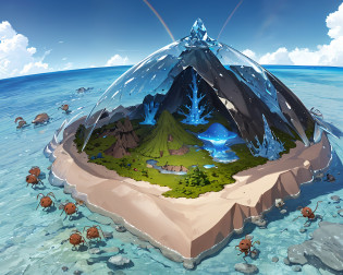 anthill,  ants, 3D, island, iceberg, sand, plant, Ant eater, blue, rainbow, sky, warrior