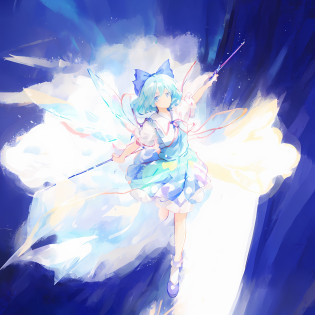 Anime girl in blue dress flying in the air, cirno touhou, cirno from touhou, cirno, from touhou, an anime portrait of cirno, Touhou, touhou character, touhou project, astral fairy, magical little girl, zerochan art, touhou project official artwork, author?Shitao, sparkling magical girl, ethereal anime