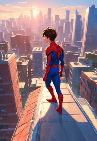 Spider - man in suit standing on roof against city background, Pedro Parker, spider-man, Spider - Man, portrait of spiderman, HQ 4K Wallpapers, highly detailed spider - man, Peter Parker as Spider-Man, Futuristic Spider-Man style, 8k render
