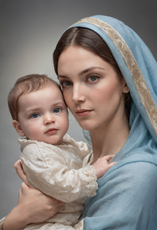Drawing of a woman holding a child in her arms, Virgin Mary, Toddler with Jesus, Mother, Queen of Heaven, Beautiful Art, painting of beautiful, Beautiful depiction, Portrait of the Virgin Mary, Catholic Religious Art, rosen maiden, Sacred and beautiful, with a blue background, Boregov, guweiz masterpiece, religious art, Christian art, religious painting