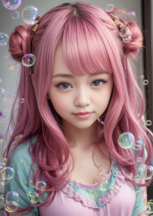 Pink hair?A smile?Pink costume?hugetits?hugetits?Delusional milk?Transverse breasts?Lower breast?Hami milk?Taking a bubble bath?Covered in bubbles?(((Covered in soap bubbles)))?Beautiful cute flowers?Gentle light is shining?length hair?Twin-tailed?Bun head?((Pink nightgown))?kawaii faces?Schoolgirl?uniformss?Lolita?16-year-old wife