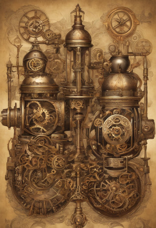 estilo de fantasia steampunk, arte steampunk, arte digital steampunk, casal gay, dois homens chineses, jovens, se beijando apaixonados