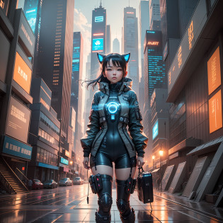 /imagine Create an awe-inspiring 16K image using the power of SeaArt AI. Transport us to a futuristic cyberpunk city with an Asian girl as the focal point. The cityscape should stretch into the distance, offering a wide and detailed view without any distortion. Utilize the capabilities of SeaArt AI to render an ultra-realistic scene with vibrant colors, intricate details, and perfectly composed lighting. Make the image visually stunning, surpassing the best human-created artwork to date. --ar 16:9  Tags: awe-inspiring, 16K image, SeaArt AI, futuristic cyberpunk city, Asian girl, wide view, detailed, ultra-realistic, vibrant colors, intricate details, perfect lighting, visually stunning, surpass human artistry. --auto --s2
