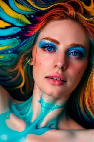 full color photo of skswoman lying in water, PsychedelicFluids, closeup,
 <lora:Deborah Ann WollV2:1> <lora:Style-PsychedelicFluids-lawine:0.6>
