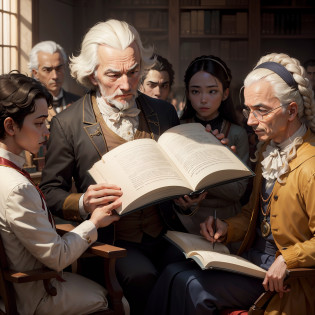 Crie uma imagem envolvente de um pensador do Iluminismo, como Voltaire ou Diderot, In front of an attentive audience in a lighted hall, transmitting revolutionary ideas of freedom, Reason and progress,Illustrate the historical moment when an important Enlightenment philosopher, surrounded by men and women eager for knowledge, shares his innovative ideas about science, Politics and society,Desenhe uma cena inspiradora de um pensador iluminista, como Jean-Jacques Rousseau ou Immanuel Kant, speaking with passion and eloquence to a diverse audience, while the light of reason shines brightly around you,Create an artistic representation of an Enlightenment philosopher in an academic setting, surrounded by books and scientific instruments, sharing his visionary reflections on human nature and society,Ilustre um pensador iluminista em um ambiente de debate intelectual, com pessoas de diferentes origens e ideologias, actively participating in the discussion, representing the spirit of tolerance and free thought characteristic of the time,Draw a captivating scene of an Enlightenment philosopher in a public forum, compartilhando suas ideias com uma plateia diversificada, while the light of reason illuminates their serious and intense expressions,Create an image that represents the influence of the Enlightenment on education, with an Enlightenment thinker delivering a speech to young students eager to learn and absorb knowledge in a progressive academic environment,Illustrate a moment of emotional connection between an Enlightenment thinker and his audience, with people reflecting deeply on the philosopher's wise and visionary words, simbolizando o impacto duradouro de suas ideias,Draw a scene of an Enlightenment philosopher interacting with the audience, encouraging dialogue and critical questioning, promoting the spirit of curiosity and search for truth,Create an artistic representation of an Enlightenment thinker