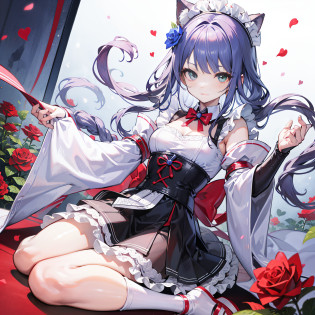 Silver hair?Close-up of a woman in a maid costume?A rose is worn on his head, small curvaceous loli, Loli, gorgeous maid, Maid outfit, seductive anime girls, loli in dress, , anime girl in a maid costume, fine detail anime,Fine details. ?Anime girl with green eyes,, Silver hair, Wearing roses on the head?White shirt and black stockings, Kantai collection style, Yandere. teens girl, gapmoe yandere, Beautiful Anime High School Girls, maidennurse, anime full body illustration, Anime moe art style, cute anime waifu in a nice dress, loli in dress, Yandere, anime visual of a cute girl, attractive anime girls?is shy?solo person?Be red in the face?Malu?1?