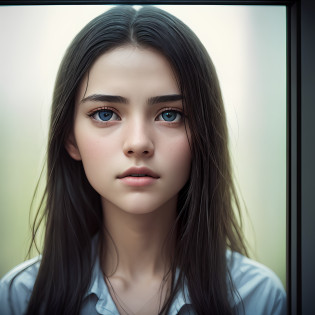 (Masterpiece) Create a ultrarealistic photograph of a beautiful and thoughtful young lady, looking through a window in a rainy day, drops of rain are dripping throughout the window glass, unreal engine, 85 mm, intimate, photograph, wonder, amazement, cinematic lighting  view, empty wonder, amazement, cinematic, 8k,  view, empty, stock photo, movie still, cinematic lighting. photograph, detailed symmetric realistic face, extremely detailed natural texture, peach fuzz, long hair, masterpiece, absurdres, nikon d850 film stock photograph, kodak portra 400 camera f1.6 lens, extremely detailed, amazing, fine detail, hyper realistic lifelike texture, dramatic lighting, unrealengine, trending on artstation, cinestill 800 tungsten, looking through the window , photo realistic, RAW photo, TanvirTamim, high quality, highres, sharp focus, extremely detailed, cinematic lighting, 8k uhd,-imagine-
