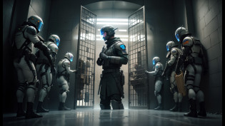 arafed image of a group of soldiers standing in a prison cell, still from movie dune, film still from movie dune-2021, death and robots two in the void, still from alita, eve online movie still, from the tusk movie, scene from dune 2 0 2 1 movie, from netflix's arcane, biopunk futuristic wardrobe --auto --s2