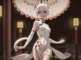 white hair, 12th century, cute cat girl wearing a traditional chinese dress, beautiful eyes, olive skin tone, short white hair, petite body, toned body, small breasts, wearing intricate red and white qipao , hyperrealism, cinematic lighting, highly detailed, breathtaking, 8k uhd, dark rainy city, depth of field, lumen reflections, photography, stunning environment