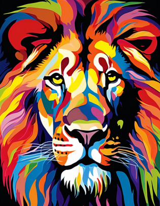 lion, colorful thick impasto painting, black background