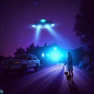 Imagem de uma mulher e um cachorro no escuro, alien abduction, Rapto de OVNIs, extraterrestre, OVNIlogia, ufo aliens, Unexplained phenomena, Ovnis, abduction, Pouso de OVNIs, extraterrestial, OVNI, ufo lighting, UFO AttackLogical, extraterrestrials reach for him, aliens in the background, imagem detalhada da mulher e do cachorro e do disco voador, 8k