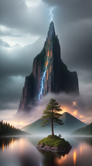 analog style,Chromav5, nvinkpunk,masterpiece, best quality, high quality,extremely detailed CG unity 8k wallpaper, scenery, outdoors, tree, no humans, sky, cloud, mountain, nature, river,  water, rock, cloudy sky, day, landscape, reflection, lake, blue sky, building, mountainous horizon,heavy rain, rainbow, rain, Stormy, lightning, mist, fog , oil paiting, award winning photography, Bokeh, Depth of Field, HDR, bloom, Chromatic Aberration ,Photorealistic,extremely detailed, trending on artstation, trending on CGsociety, Intricate, High Detail, dramatic, art by midjourney