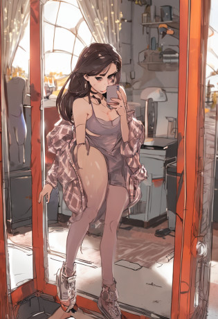 128k,there is a woman that is taking a selfie in a mirror, 19-year-old girl,The shoulders can be seen,2 4 year old female model,2263539546,Open V chest clothes,