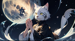 1cat,Fold your hands?Looking at the sky?anthropomorphic turtle?Mystic aura?universes?dark light