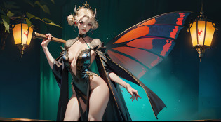 In illustrations of this super grand scene?We enjoyed a fascinating sight?Various scenarios of the multiverse come together?Beneath this intoxicating exterior?We see a mysterious vampire princess?She wore a black robe?Disheveled clothes?Graceful?Dance on the water?Her dancing magic keeps her costumes constantly changing?Blend in with the beauty of the surroundings?Add an unpredictable charm to the whole scene?The dance of the vampire princess is intoxicating?Her rainbow bat wings fluttered behind her like a flying carpet?This wing consists of different styles?colours?Made of small parts of material and style?The tail is long and beautiful?Her dance trajectory is accompanied by a glare effect of neon lights and magical stars?Blend in with your surroundings?Create a stimulating atmosphere for the senses?The vampire princess is tall?Big bang curve?Her facial features are full of seductive sexiness?Her appearances include::::?Super large breasts?1.88??Narrowing of the sternum??Huge red eyes flashed red?1.99??Charming face?The evil crazy smile reveals the cute little tiger teeth?Makeup?Slender neck?Beauty collarbone?Slender arms?Slender waist and abdomen?Sexy butterfly buttocks and slender long legs?Display attractive curves and lines?Use Midjourney's advanced brush tools?Color palettes and texture packs?We are the skin of the vampire princess?Costumes and bat wings give intricate textures?Added realism?Her costume and cloak are a mixture of different materials?Displays various styles?From evening dresses to princess dresses?Then there are bikinis and tulle?Creativity and fashion?The whole scene is also full of dreamy elements?The starry sky is full of futuristic technology?There are towering cities in the ground?There are long beaches and small islands on the sea?Plants and fairy tale mythological scenes are intertwined?The Vampire Princess's dance moves echo the environmental elements?Be creative?Powerful tools halfway?We approached it in incredible detail?Bring this g