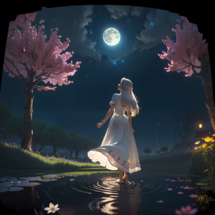 Open landscape , Landscape , Panorama shot , (Looking up/down) , Girl in flower garden looking up , (Full moon: 1. 2) , (Shooting star: 0. 9) , (Nebula: 1. 3) , Starry sky , White flower garden , Shining flower garden , Fantastic flower garden , Trees , (Warm light source: 1. 2), (Firefly: 1. 2), Lamp 3), Starry sky, White flower garden, (Warm color Light Source: 1. 2), (Firefly: 1. 2), Lamp, Orange and Blue Fine Detail, (Masterpiece: 1. 2), (Top Quality), 4k, Ultra Fine Detail, (Dynamic Composite: 1. 2), (Top Quality), Lamp, Orange and Blue Voluminous Lighting Main Fine Detail BREAK ((Masterpiece: 1.2), (Top Quality), 4k, Ultra Fine Detail, (Dynamic Composite: 1.4), Very Fine Detail, Colorful Detail, (Iridescent: 1. 2), (Luminescent Lighting, Ambient Lighting), Dreamlike ( Ambient Lighting), Dreamy, Fantastic, (Solo: 1.2), Glitter, Glittering, Petals Dancing, Light Dancing, White Hair, Beautiful Hair, Long Hair, Hair Dancing, Back View, Puddle, Bubbles, Pose, Long Skirt, Pure White Dress, Lace Short Sleeved Dress, No Shoes

Translated with www.DeepL.com/Translator (free version)