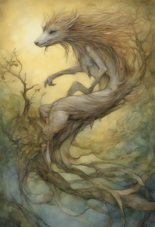 a drawing of a creature with a long nose and a long tail, brian froud style, brian froud juan gimenez, inspired by Brian Froud, style of jean baptiste monge, monge jean-baptiste monge, jean - baptiste monge, jean baptiste monge, inspired by Brian and Wendy Froud, by Brian and Wendy Froud