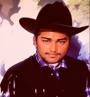 There's a fat, dark-skinned young man wearing a cowboy hat and a plaid shirt, wearing a, wearing a cowboy hat, [Greg Rutkowski], cowboy portrait, Mexican cowboy, wearing cowboy hat, cowboy, grainy photo, portrait of a ? cowboy, profile picture, anime art style illustration high quality