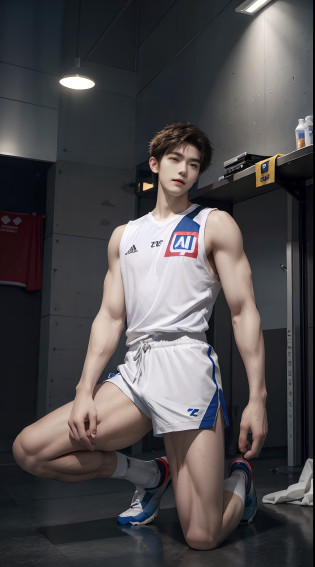 (((Best quality))),(((Ultra detailed))),(((Masterpiece)))??Cute tall Shota?2??The height of a volleyball player?solo person??full bodyesbian?3???Stay away from the lens?3??Expose your legs??revealing the whole body?2???Frontal heads-up view?1.2??malefocus??looking at viewert??16 yaers old??Tall?3???Tall guy?2??Super tall??Height 300 cm?2??Excellent body proportions?muscular physique??1.The shoulders are 5 times wider?1.2???Slender straight legs?2.5??Slender feet?small heads?musculous??The face of the animated male protagonist??Pure face??Very detailed beautiful face and eyes?2???Big bright eyes?1.2??Sharp eyeliner?Clear and beautiful face??exhilarated??Happy smile?2??short detailed hair??Correct facial features???tilts your head?1.5???Men's soccer jersey?2)?Long white socks??Muscle firming?2??Strong??Wide shoulders and narrow waist?2.2??Sports men's socks?Detailed muscle texture?Highlights muscle structure?At home??He was kneeling on the ground?4???full length shoot??ultra-realistic realism, (Photorealistic detail), Incredible accuracy, lifelike textures, masterful technique, Jaw-dropping precision, artistic dedication??anatomy correct??Good lighting?exquisite detailing?Best quality?stunning masterpiece?CG??Colored screen?