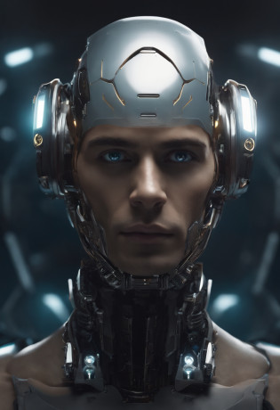 una obra maestra de un hombre ultrarealista muy detallada, con un traje y un cosco espacial de robot intrincado., with robotic parts on your face, El hombre con cabeza de robot, Retrato de un robot futurista, en estilo de beeple, robotic face, Cara cyberpunk, Robot con rostro humano, style hybrid mix of beeple, Retrato de un cyborg, Calle futurista dieselpunk, Estilo beeple, Retrato Hermosa Sci - FI hombre, ltra High Definition, Simple minimum. f/4, 16:9, 5 s ultra high definition, Kinematic,
