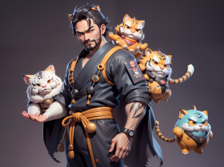 (Daisaku),(Need),(Super meticulous),(full bodyesbian:1.2),Super young man with Japanese geisha?Beautiful?orient?one tiger?Aeolian Thor?Raised sexy????Oriental face?TV Anchor?Bust portrait illustration?In black suit?a blue tie?The face is slightly chubby?The face was clean?without a beard?Black super short hair?Black eyes?Smile confidently?3C computer sub-products?iPad? iphone?Digital painting?3D character design by Mark Clairen and Pixar and Hayao Miyazaki and Akira Toriyama?The illustration is a high-definition illustration in 4K resolution?With very detailed facial features and cartoon-style visuals?