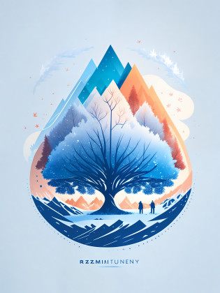 a spruice tree in a winter landscape, tshirt design, rzminjourney, vector-art