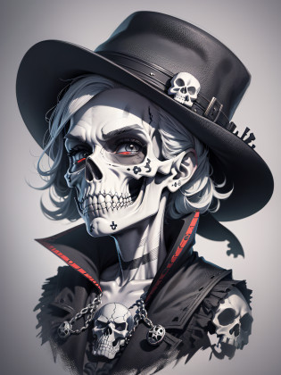 skull with hat and bones in a cartoon style, spooky cartoon skull, skull and crossbones, skull face, skull clown, skullish, skull head, lowbrow art style, ((skull)), skull and bones, skull bones, calavera, skeleton face, arte lowbrow style, skull cane, drawing of a skull, skull tattoo, portrait skull clown --auto --s2