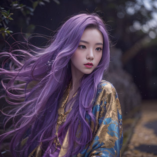 Genki Girl 32K?tmasterpiece?k hd?hyper HD?32K?Long flowing bright purple hair?Autumn Pond?zydink? a color? Asian people ?Genki girl?? ?Silk scarf?? Combat posture? looking at the ground? long whitr hair? Floating bright purple? Fire cloud pattern gold tiara? Chinese long-sleeved gold silk garment? ?Abstract metaverse splash?1.2?? white backgrounid?Lotus vitality protector?realisticlying?1.4??Bright purple hair?Smoke on the road?The background is pure? A high resolution? the detail? RAW photogr? Sharp Re? Nikon D850 Film Stock Photo by Jefferies Lee 4 Kodak Portra 400 Camera F1.6 shots, Rich colors, ultra-realistic vivid textures, Dramatic lighting, Unreal Engine Art Station Trend, cinestir 800?A girl with long flowing bright purple hair