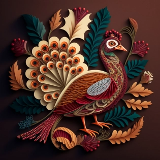paper quilling, paper cut art, paper illustration, Turkey, thanksgiving, very detailed, 8k --v 4