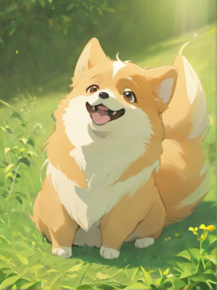 Corgi Chinese illustration movie lighting effects?A corgi dog sits on the grass?His eyes were staring at the screen?Optimize eye detail?A corgi dog sits on the grass?His eyes were staring at the screen?Optimize eye detail?best qualtiy?high detal?best qualtiy?8K, 3Drenderingof?VR5.0 renderer rendering?unreal engine 5 render
