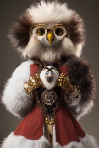 redshift style, anthropomorphic hybrid of perfect anatomy human and snowowl warrior (long haired, wind, epic fur, gold and diamond armor). Baryta fanart Portrait photograph with a Hasselblad H3DII. extremely detailed, DOF --upbeat --v 4
