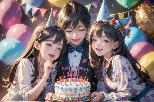 ((best quality)), ((masterpiece)), (detailed:1.2), (realistic:1.2), (official art), (extremely detailed CG unity 8k wallpaper:1.5), Happy Birthday, (cheerful young boy:1.2), (bright smile and sparkling eyes:1.2), (colorful party hat:1.2), (festive balloons and decorations:1.2), (excitement and joy in the air:1.2), (delicious birthday cake with candles:1.2), (surrounded by friends and loved ones:1.2), (laughter and playful moments:1.2), (unwrapping presents with anticipation:1.2), (making birthday wishes:1.2), (creating unforgettable memories:1.2), (celebrating another year of growth:1.2), (filled with happiness and love:1.2), (birthday surprises and treats:1.2), (capturing the essence of childhood joy:1.2), (celebrating the special boy's day:1.2), (showering him with love and blessings:1.2), (a day to celebrate his uniqueness:1.2), 8k resolution:1.2