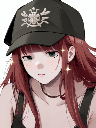 1girl, solo, mole, baseball cap, (waist up:1.1), red hair, white background, simple background, sparkle, green eyes, bangs, looking at viewer, mole under eye, mole under mouth, long hair, blunt bangs, closed mouth, cute, ultra-detailed, illustration, intricate, detailed, extremely detailed, detailed face, soft lighting, soft light, soft focus, perfect face, beautiful, accurate anatomy, overexposure, 8k, 4k, (highres:1.1), best quality, (masterpiece:1.3), <lora:twinkle_style:0.9>