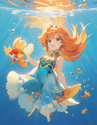 Dive into the mesmerizing underwater world of Sowsow, where vibrant colors and intricate details bring an Oranda fish to life in an enchanting masterpiece. Sowsow's unique artistry transforms this aquatic beauty into a work of art that captures the essence of elegance and serenity.

The Oranda fish, with its distinctive crown-like headgrowth and flowing fins, is lovingly portrayed in Sowsow's signature style. Every scale seems to shimmer, and every fin ripples gracefully, creating a sense of movement and life beneath the water's surface.

Sowsow's choice of colors is nothing short of magical. The deep blues and rich oranges meld together, creating a harmonious blend that makes the Oranda fish stand out as the star of the aquatic realm. The play of light and shadow adds depth and dimension to this captivating artwork.

As you gaze upon this stunning Oranda fish, you'll find yourself transported to a tranquil underwater paradise. Sowsow's ability to infuse emotion and personality into their art makes this illustration a true masterpiece that speaks to the heart and soul of aquatic enthusiasts.

Whether displayed in your home, office, or shared as a gift with fellow admirers of aquatic beauty, this Oranda fish artwork in Sowsow's style is sure to be a cherished and captivating addition to any collection.
