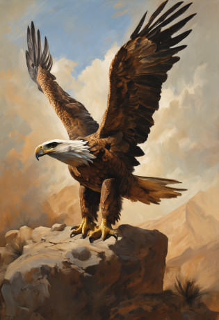 Amidst the vast expanse of sky, a scene unfolds that encapsulates nature's relentless cycle of survival. An eagle, a master of the heavens, clasps a tortoise in its powerful talons. This airborne hunter possesses a calculated intent, driven by the primal urge to sustain itself. The tortoise, encased in its protective shell, becomes both the subject of the eagle's pursuit and a test of its predatory prowess.

The eagle's wings beat rhythmically, its ascent marked by a blend of grace and determination. Its eyes, sharp and unyielding, lock onto the tortoise, a potential source of nourishment hidden within the shell. With each beat of its wings, the eagle gains altitude, aiming to achieve the necessary height for its plan to unfold.

As the eagle reaches a crucial elevation, it releases its grip on the tortoise. Gravity's pull seizes the tortoise, a helpless entity in a world governed by elemental forces. The fall is rapid, the ground rushing up to meet the tortoise with a mixture of inevitability and danger. The tortoise's limbs extend, a last-ditch attempt to control its descent.

Impact is imminent, and as the tortoise crashes into the earth, the eagle's objective comes into focus. The shell, a fortress that has safeguarded the tortoise for years, is the target of the eagle's aggression. With a swift and powerful motion, the eagle's beak strikes the shell, aiming to crack it open and access the succulent meat within.

The echo of beak against shell reverberates through the air, a symphony of nature's brutality. The eagle, driven by hunger and instinct, carries out its mission with ruthless efficiency. The shell's defense, an embodiment of the tortoise's adaptation and survival, is tested against the eagle's predatory precision.

In this collision of fates, the tortoise's shell becomes a battleground where the line between predator and prey blurs. The eagle's pursuit of sustenance is a stark reminder of nature's harsh realities, where survival is a constant struggle,