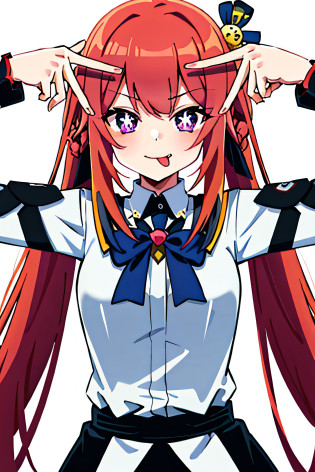 Die Pose der KI, 1girls, nur, :p, in, white background, Doppel-V, Arona, 1girls, rotes Haar, twintails, Schuluniform, white shirt, rosaner Matrosenkragen, long sleeves, rosa Fliege, Heck (Symbol), symbol-shaped pupils, Die Pose der KI, geschlossener Mund, (Detaillierte Hand), AFW, Meisterwerk, best qualiy, Offizielle Kunst, extrem detailliertes CG Unity 8k Wallpaper, Date a live, Kotori, sehr detailliert, High quality, Meisterwerk, Kotoridef, ((small breasts)), Die Pose der KI, :p, in, Doppel-V, Hoshino Ais Pose: 9b74a9fc4c8b