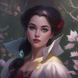 pintura de uma branca de neve sentada em uma rocha em uma floresta, Retrato da Branca de Neve, Branca de Neve, Arte no estilo da Disney, estilo de arte disney, pale snow white skin, arte disney, 4K HD |. cabelos brancos de neve, pintura de personagem bonita, arte conceitual disney, arte de pintura digital dos desenhos animados, Pintura do retrato de uma princesa, personagem disney, estilo de personagem disney