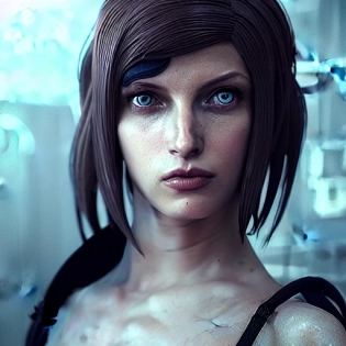 1 girl [zotova1] like jill valentine from resident evil 3 remake, redshift style, perfect face, intricate, elegant, highly detailed, trending on artstation, by Tom Bagshaw and Seb McKinnon, 150mm portrait, photography, epic cinematic, octane render , denoise, photograph with a Hasselblad H3DII, extremely detailed