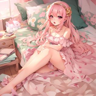 anime girl in pink dress laying on bed, loli in dress, hanayamata, splash art anime loli, ecchi, anime goddess, seductive anime girl, shirabii, cute anime waifu in a nice dress, shoujo manga, ecchi anime style, epic light novel art cover, marisa kirisame, small curvy loli, ((ecchi) ((almost naked))