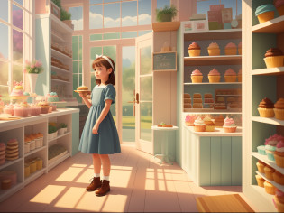 There was a little girl standing in a bakery looking at cupcakes, cute bakery shop, lovely digital painting, Dream bakery interior environment, fantasy bakery, cute 3 d render, childrens art in artstation, 3 d render stylized, stylized 3d render, fantasy matte painting?Cute, baker shop, Inside an old magical dessert shop, Cute detailed digital art, Beautiful digital illustration