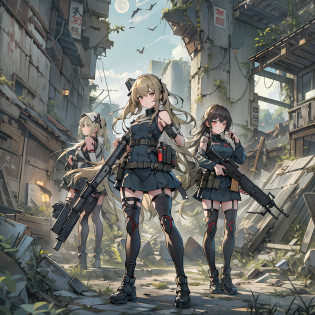 of anime standing in ruins?Man girl, girls frontline style, from girls frontline, Fine details. girls' frontline, girls' frontline, girls frontline cg, infantry girl, Women's Last Tour, soldier girl, M4 Sopmod II Girls Frontline, anime maid ss military, girls frontline universe, Mechanized soldier girl, Majora?lieutenant colonel?Girls Moon?Start of battle?