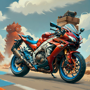 HONDA CBR 1000r,Vista Total Mad Max CogPunkAI ,Cores 64 k, ((vermelho,amarelo,portanto ,azul))portanto,4D ,