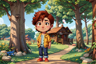 there is a cartoon boy standing in the middle of a path, official illustration, cartoon style illustration, official art, cute cartoon character, in cartoon style, cute cartoon style, official artwork, official character illustration, cute detailed digital art, official character art, 3 d render stylized, concept art of single boy, cute character, adorable digital painting, stylized 3d render
