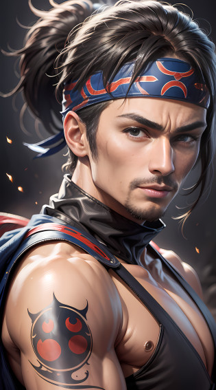 (jconemb ninja) portrait (masterpiece: 1, 2), best quality, high resolution, original, very detailed, looking at the viewer, (cowboy lens: 1.2), upper body, perfect lighting, (very detailed: 1.2), (8k: 1.1), ninja headband, (ninja, shinobi)