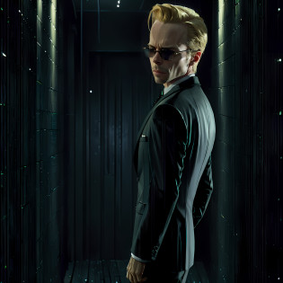 evil looking blond GUY PEARCE face, blond GUY PEARCE in a suit with square sunglasses close up, blond GUY PEARCE in a suit angry, blond GUY PEARCE in a suit with squared sunglasses, square sunglasses