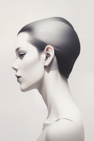 Create an image with a completely white background and a simplified silhouette of a person�s skull in profile, starting from the neck up. Ensure that the silhouette is an outline drawing with no color fill, and that the interior of the silhouette is also in empty white