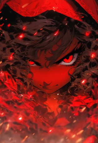 That beautiful Little Red Riding Hood?Little Red Riding Hood floats in the air with a cold expression?She looked 12 or 13 years old?complexion is pale?Tall and tall?cold and glamorous?Full of wildness?Her hood?The shawl was bright red as blood?Under her shawl?It is a linen power suit with a bundled body..?Has a leather shoulder strap on the chest?Wear a python fur belt around your waist?Pedal Deerskin Boots?Eta?What fits this outfit?It was the dagger that shone in the cold light?Hammer and throwing knife... An invisible force bloomed from within her?Form a force field for a perfect circle?The surface of the mud underfoot is semicircular and concave?subtle makeup?prime time?realisticlying?highly contrast?8K HD?A detailed?Hyper-detailing?realistic skin textures?Cover the red hood?Large cleavage?best qualtiy??A high resolution?RAW photogr?dramatic  lighting?unrealengine?diffuse glow?intricate red hood?outside of house?realistic detailed dark forest?leaves falling?light wind??Take the head of a slaughter wolf?dripping blood?