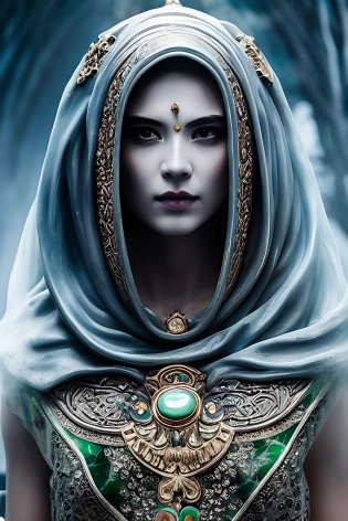 highly detailed marble and jade sculpture of a female necromancer, volumetric fog, Hyperrealism, breathtaking, ultra realistic, unreal engine, ultra detailed, cyber background, Hyperrealism, cinematic lighting, highly detailed, breathtaking , photography, stunning environment, wide-angle, [cgi, 3d, doll, octane, render, bad anatomy, blurry, fuzzy, extra arms, extra fingers, poorly drawn hands, disfigured, tiling, deformed, mutated]